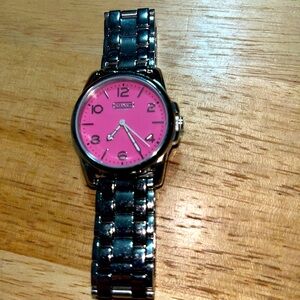 Stainless steel and hot pink watch